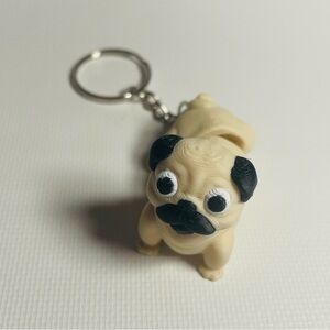3d Printed Adorable Cream Pug Dog Keychain